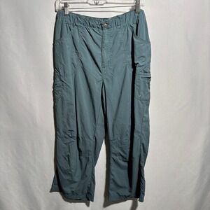 Columbia Womens Large Cargo Cropped Pants Capris Omni Shade Teal Blue Hiking SEE